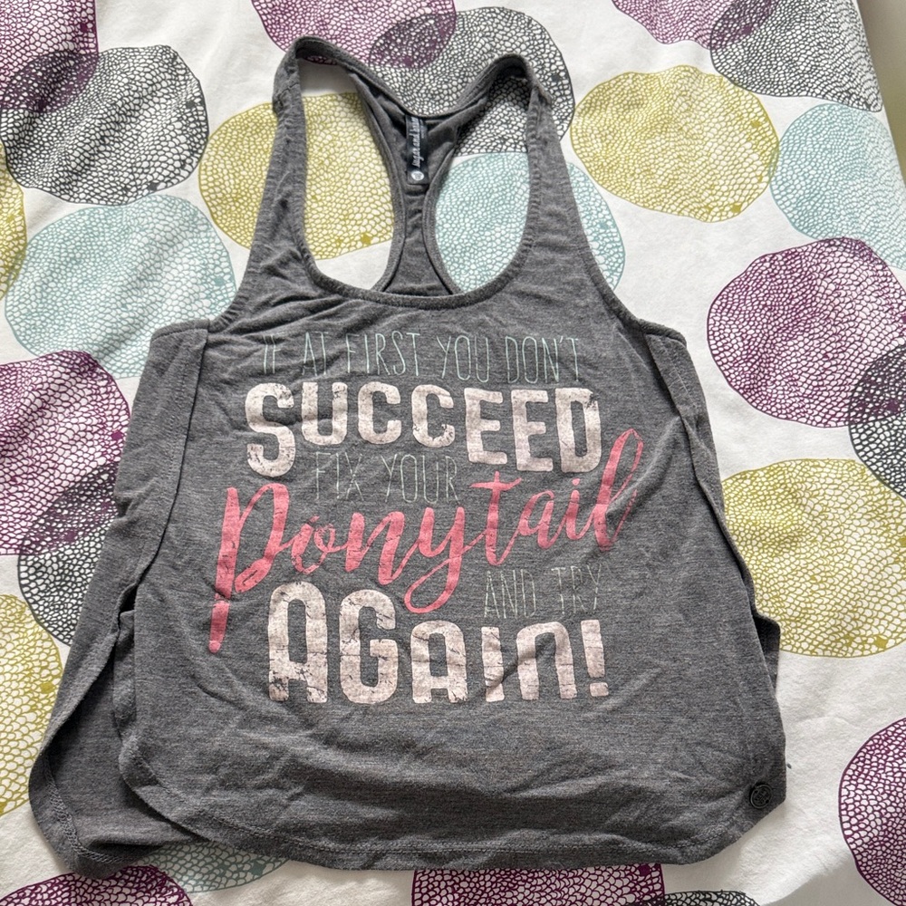 Youth One Size- Gray Graphic Tank Top with Pink Text